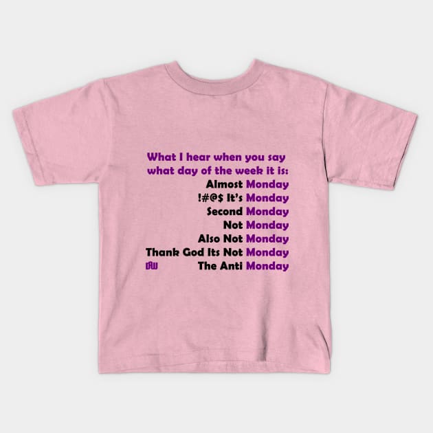 Days of the Week Kids T-Shirt by Daniela A. Wolfe Designs